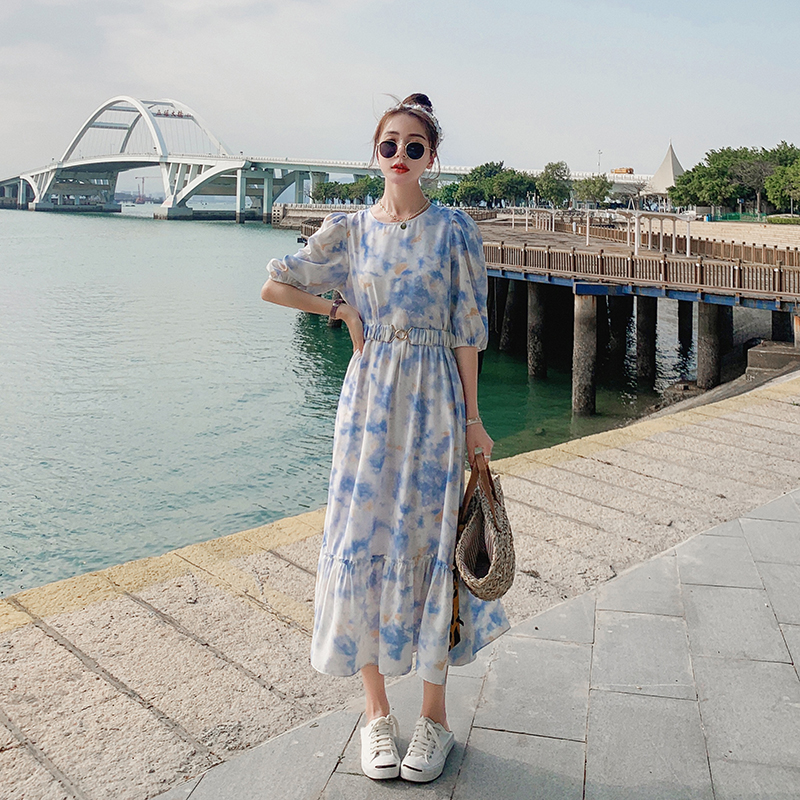 29号出货2021网红定制扎染面料腰带连衣裙266-6658-P105K158，女装连衣裙，浙宝266
