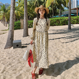 春日赏花穿搭露腰碎花连衣裙女2025夏绝美超好看独特漂亮掐腰长裙，女装连衣裙，浙宝266