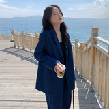 复古蓝色牛仔西装套装女2025秋季新款高级感休闲外套阔腿裤两件套，女装套装/套裙，浙宝266