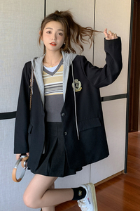 档口现货 数据好 学院风假两件拼接连帽西装266-2276-P135K188图片