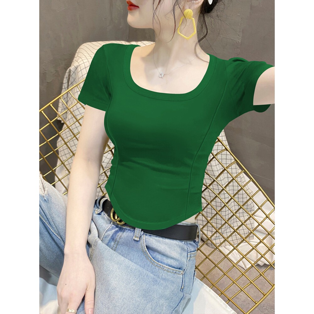 深绿色短袖T恤女2025夏季新T恤