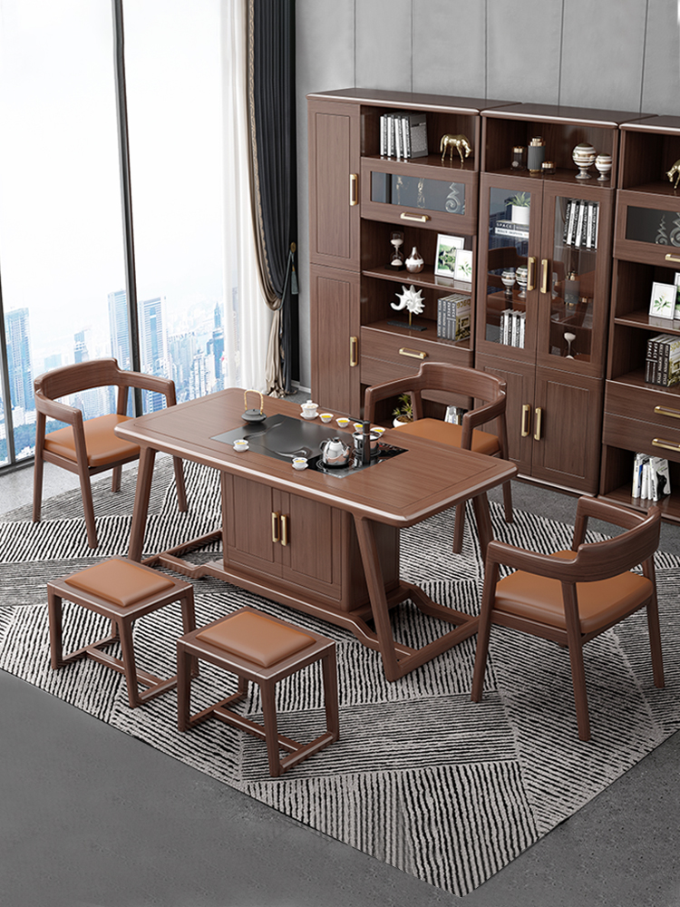 Walnut new Chinese style solid wood tea table tea set tea table table and chair combination Zen Kung Fu tea table tea table