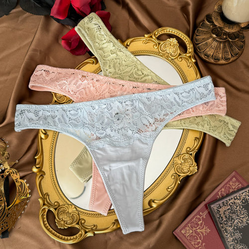 欧美T裤冰丝性感蕾丝边丁字裤女