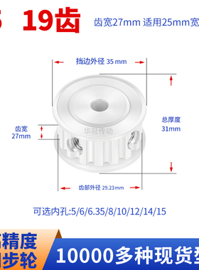 同步轮T519齿宽21内孔5 6 6.35 8 10 12 14 15现货皮带同步带轮T5