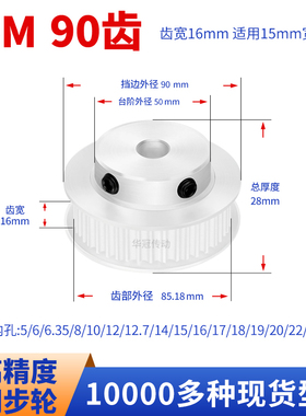 同步轮S3M90齿宽16内孔10 12 14 1517192025齿轮现货皮带同步带轮