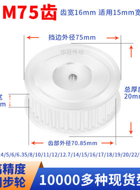 同步轮S3M75齿A齿宽16内孔81012141517192025S3M现货皮带同步带轮