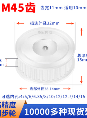 同步轮S2M45齿AF齿宽11内孔5/6/6.35/8/10/12S2M现货皮带同步带轮
