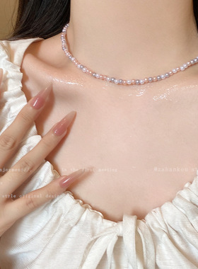 新中式复古时尚百搭气质混色小米珠项链女小众高级感个性锁骨链