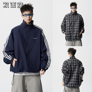 A440-JK66568-P85 经典三条杠格子两面穿 夹克外套图片