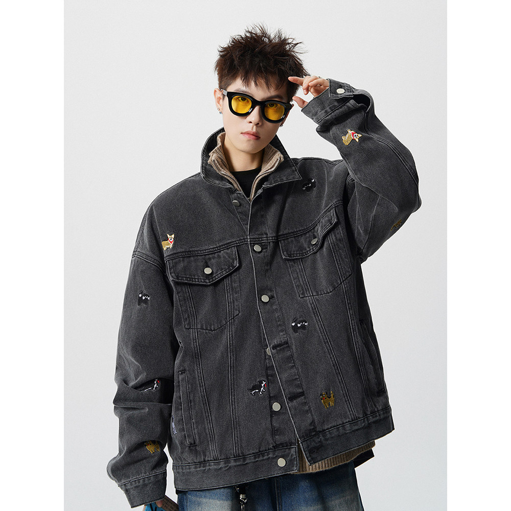 A440-JK168-P88水洗小狗刺绣夹克外套牛仔衣，男装工装外套，电商A440