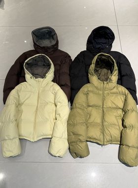 欧洲站2025新款冬季绿色90白鹅绒羽绒服女短款连帽撞色面包服韩版