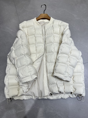 欧洲站欧货2025新款冬季90白鹅绒羽绒服女罗纹领拼接米白色中长款