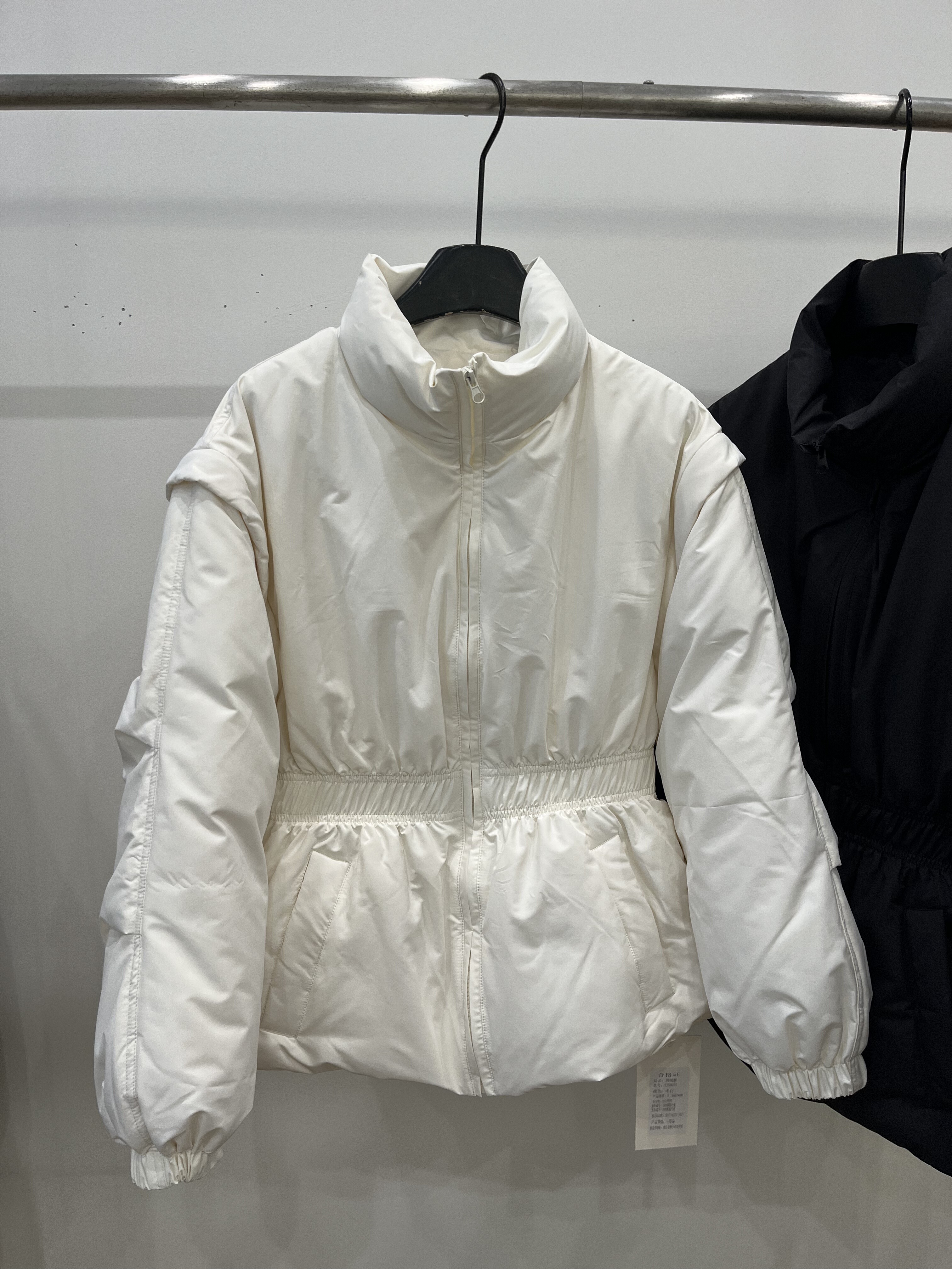 韩系收腰立领白鸭绒羽绒服女