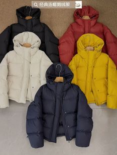 欧洲站2025新款冬季短款90白鹅绒羽绒服女连帽加厚保暖面包服外套