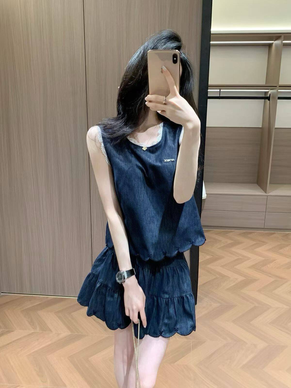 欧洲站2026新款夏无袖牛仔背心+高腰显瘦短裤套装两件套女