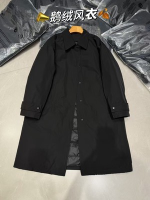 欧洲站欧货2025新款翻领单排扣长款鹅绒羽绒服女风衣外套黑色