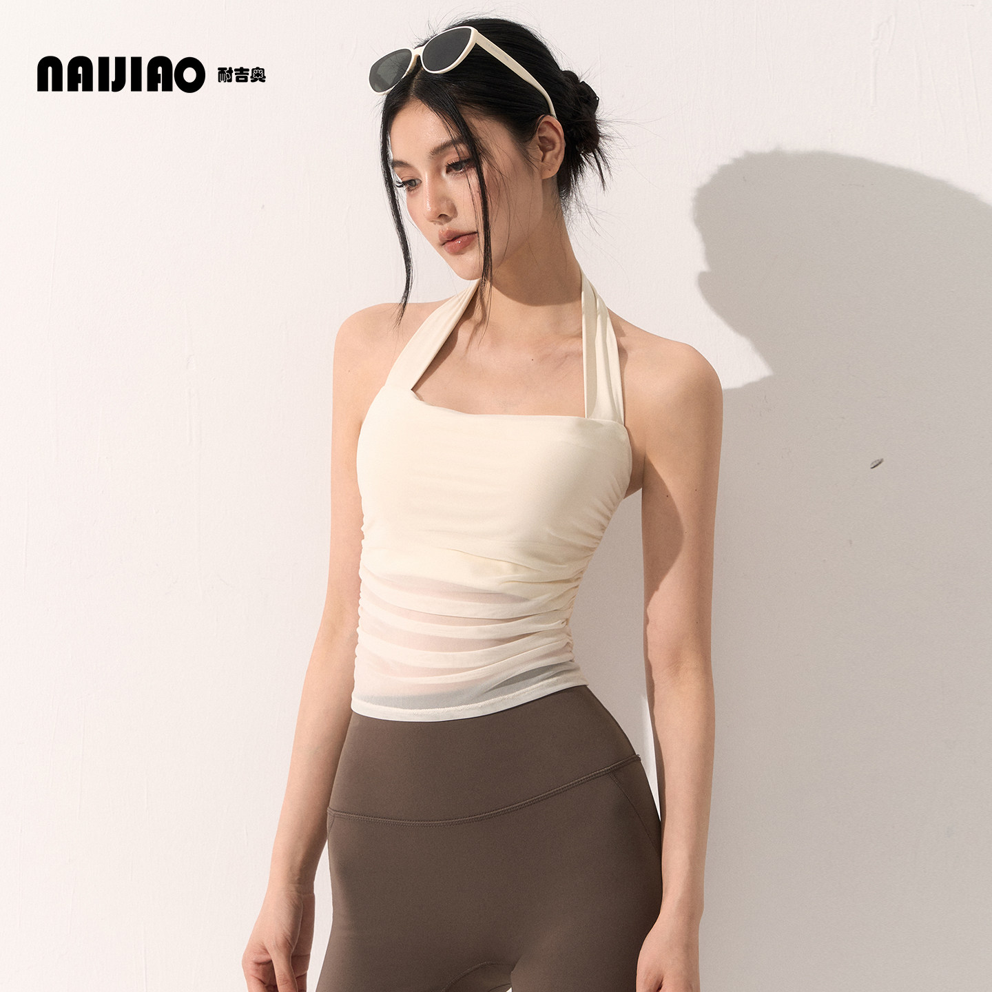 耐吉奥轻薄运动背心新款网纱挂脖美背休闲外穿带胸垫健身瑜伽文胸,运动服/休闲服装,运动背心,淘宝优惠券,粉丝福利购,淘宝优惠卷