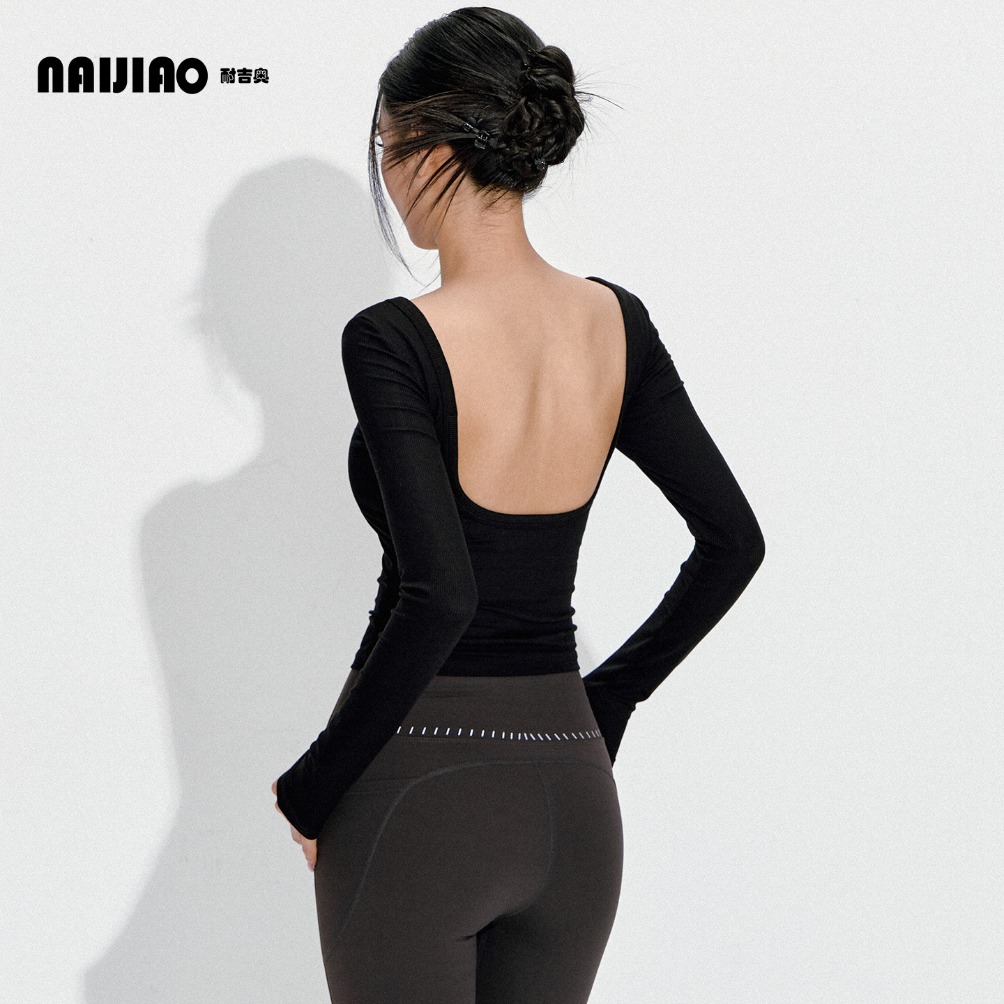 露背瑜伽服长袖上衣健身运动显瘦