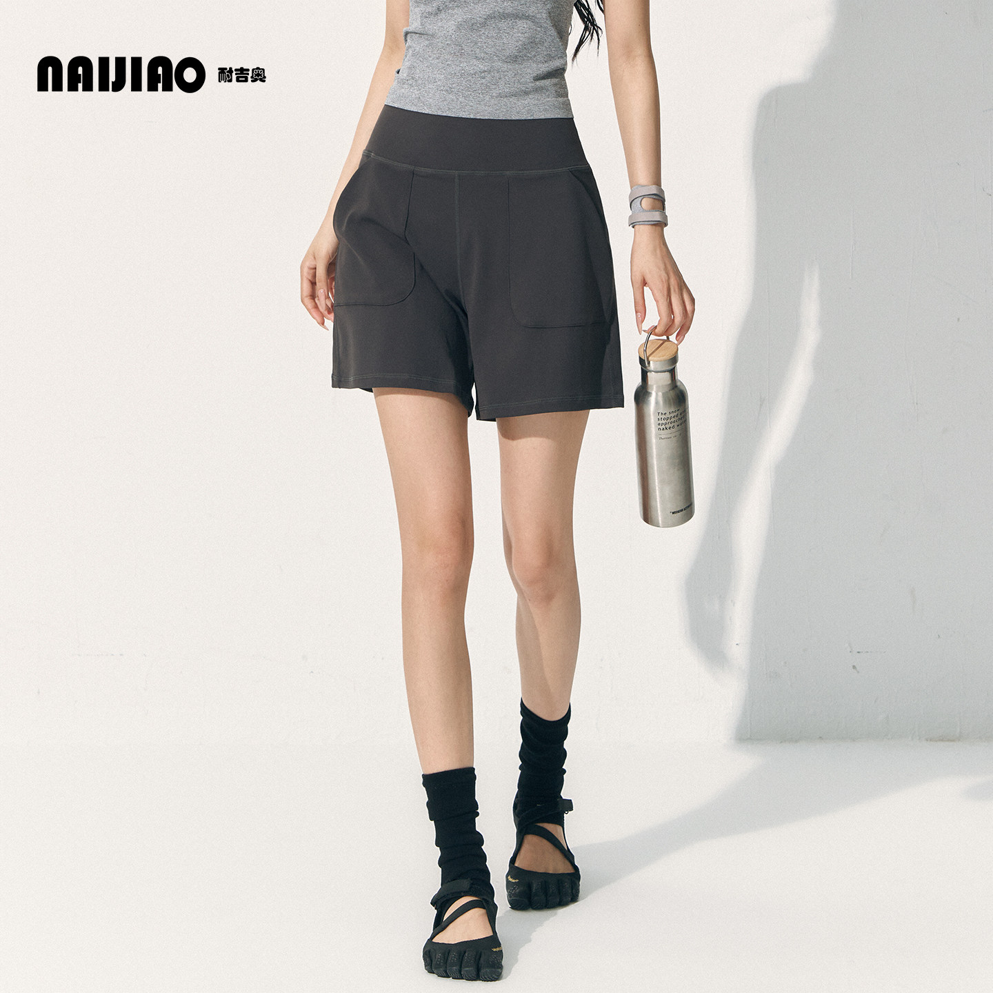 耐吉奥高腰收腹瑜伽三分裤休闲跑步训练夏薄款宽松运动短裤