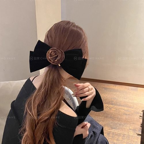 手工花花丝绒蝴蝶结发夹顶夹新