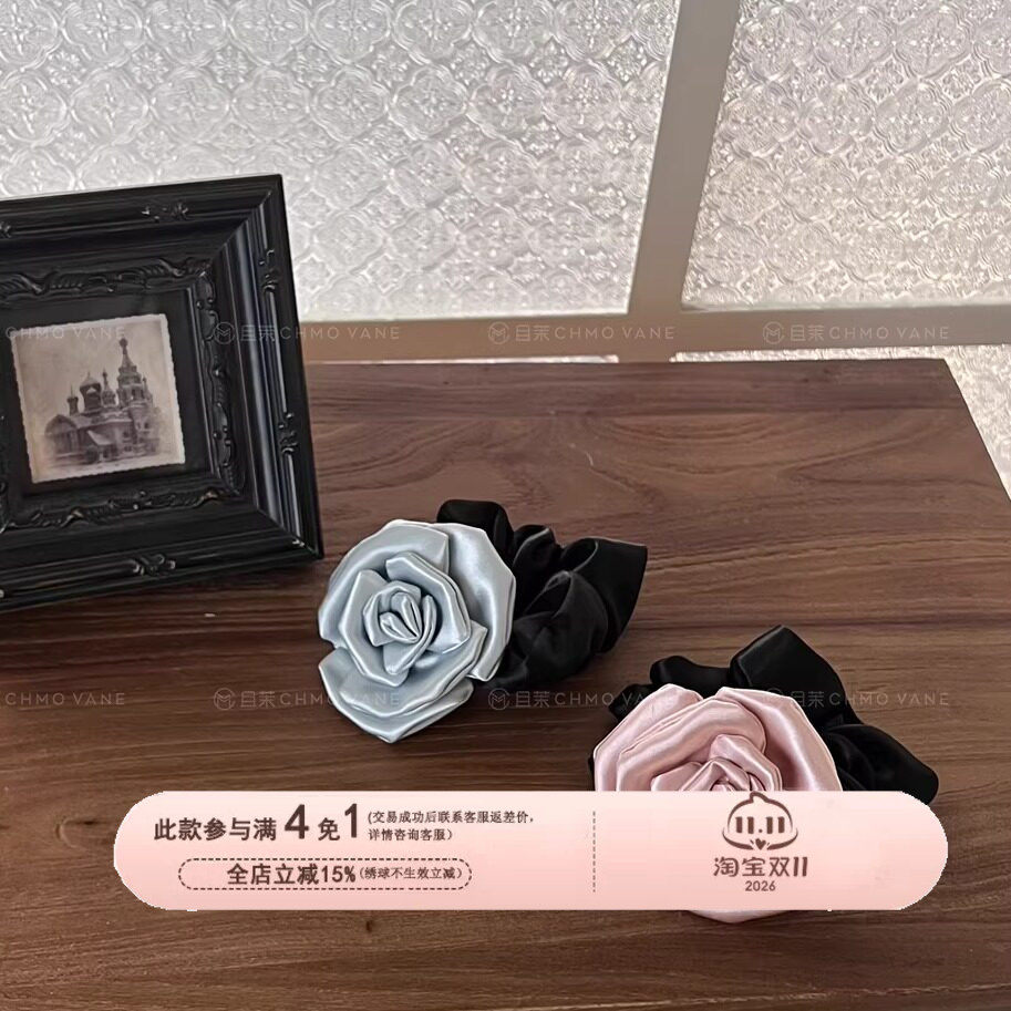 且茉~睡美人~纯净的颜色山茶手工花花肠圈发圈新款头饰发饰