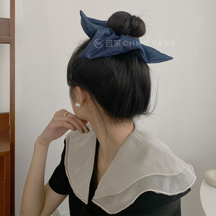 且茉 小众方形牛仔少女发圈大肠圈头绳扎发皮筋发饰 丸子头bi入
