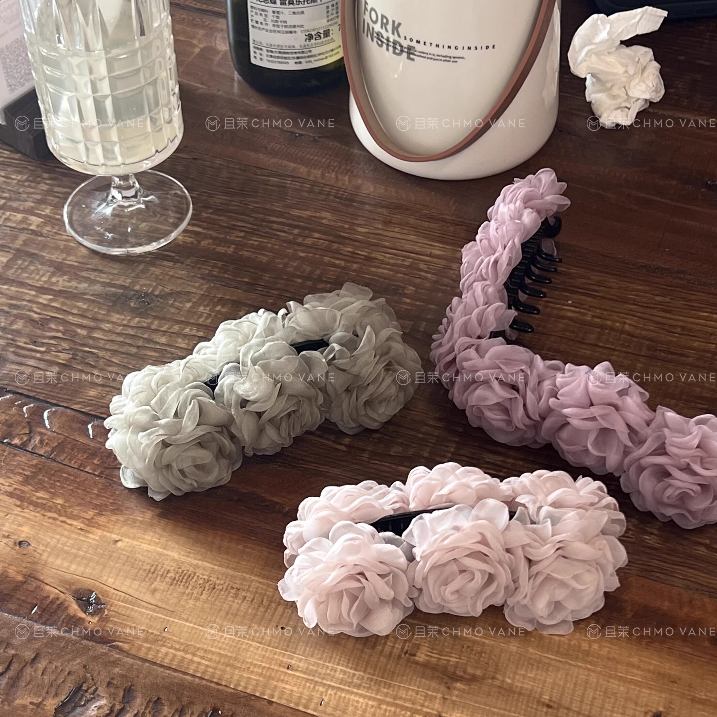 且茉~柔纱小泰迪~纱纱花朵香蕉夹马尾竖夹新款头饰发饰新气质优雅