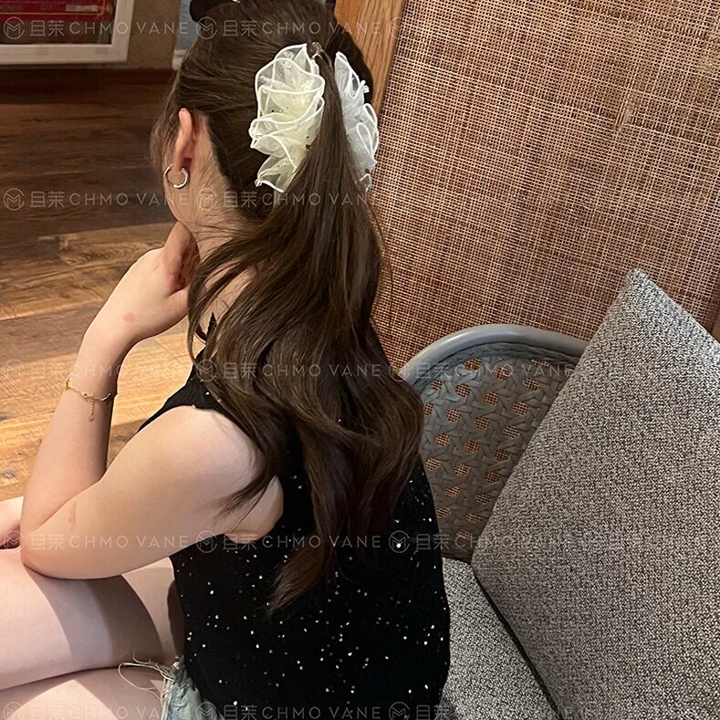 且茉~仲夏之梦~精致仙气波点网纱香蕉夹新款头饰发饰新款气质