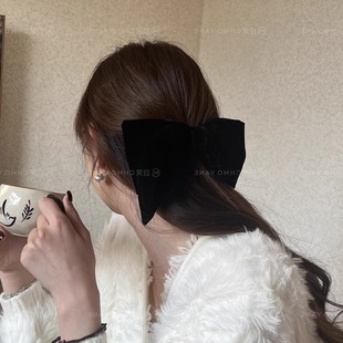 细腻丝绒蝴蝶结年末氛围感黑色后脑勺夹子头饰新 八奶 且茉 青春版