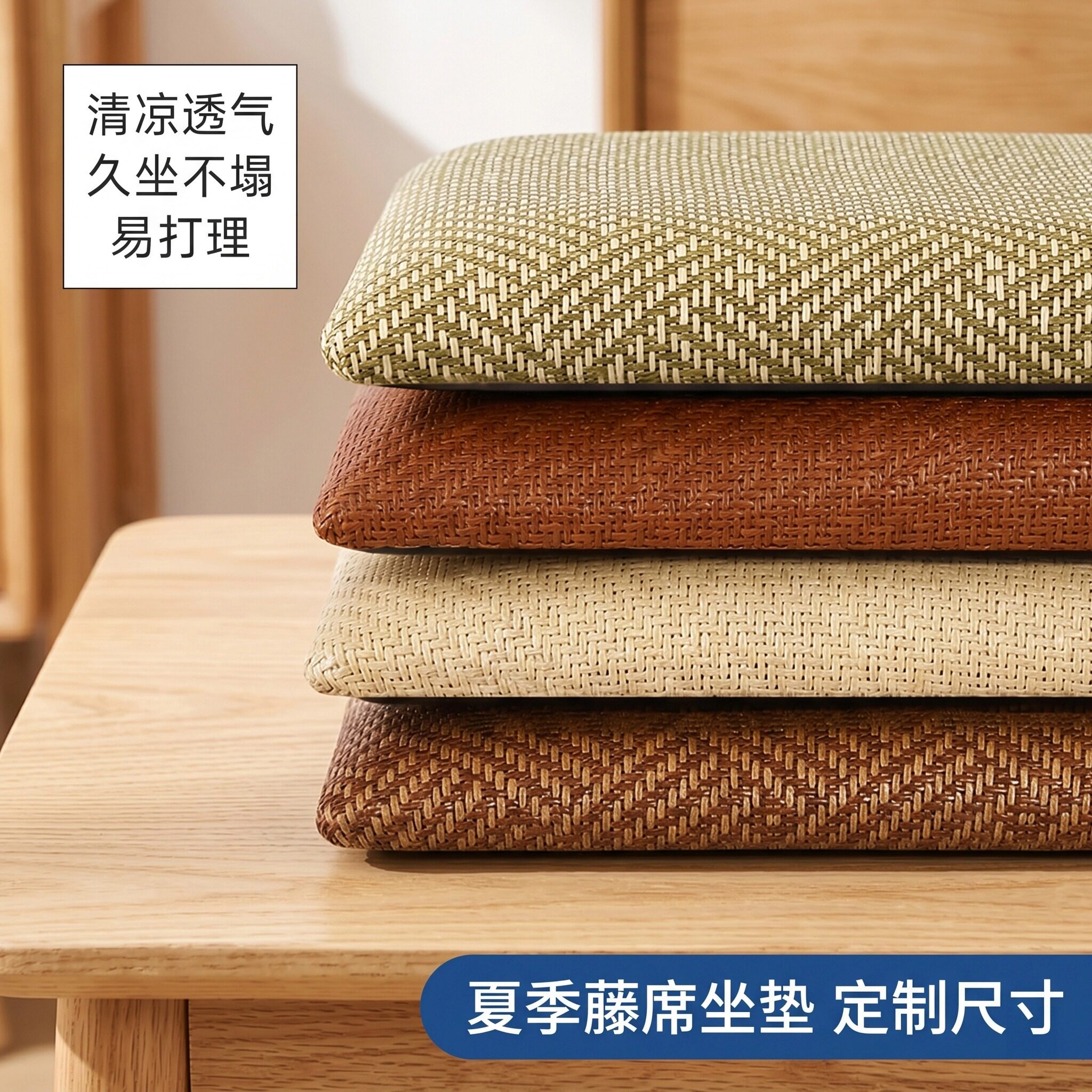 门口换鞋凳透气藤席夏季垫子定制玄关垫鞋柜卡座软包海绵屁垫定做