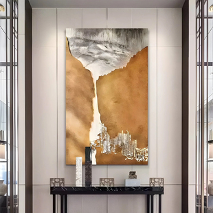 新中式高端轻奢玄关走廊样板间手绘立体雕刻抽象艺术软装置饰油画