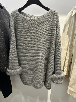 Oversize慵懒风大圆领套头毛衣女秋冬女装宽松显瘦百搭粗织灰色