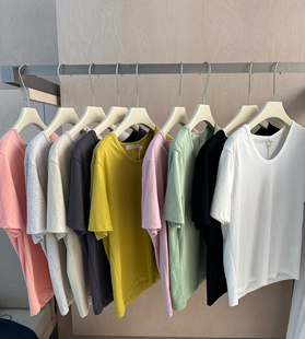 Nm纯色基础款U领短袖t恤夏季新款韩范宽松百搭显瘦上衣 九色齐