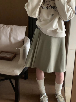 FB韩系秋季新款高腰显瘦百搭A字裙女小个子半身短裙子