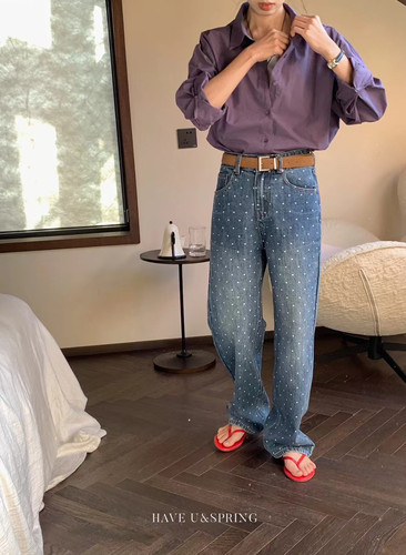 have u 波点牛仔裤