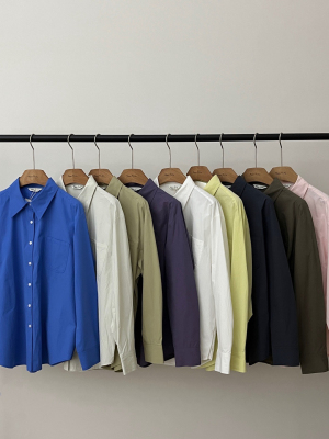 Hygge翻领时尚通勤衬衫女休闲排扣单口袋衬衣