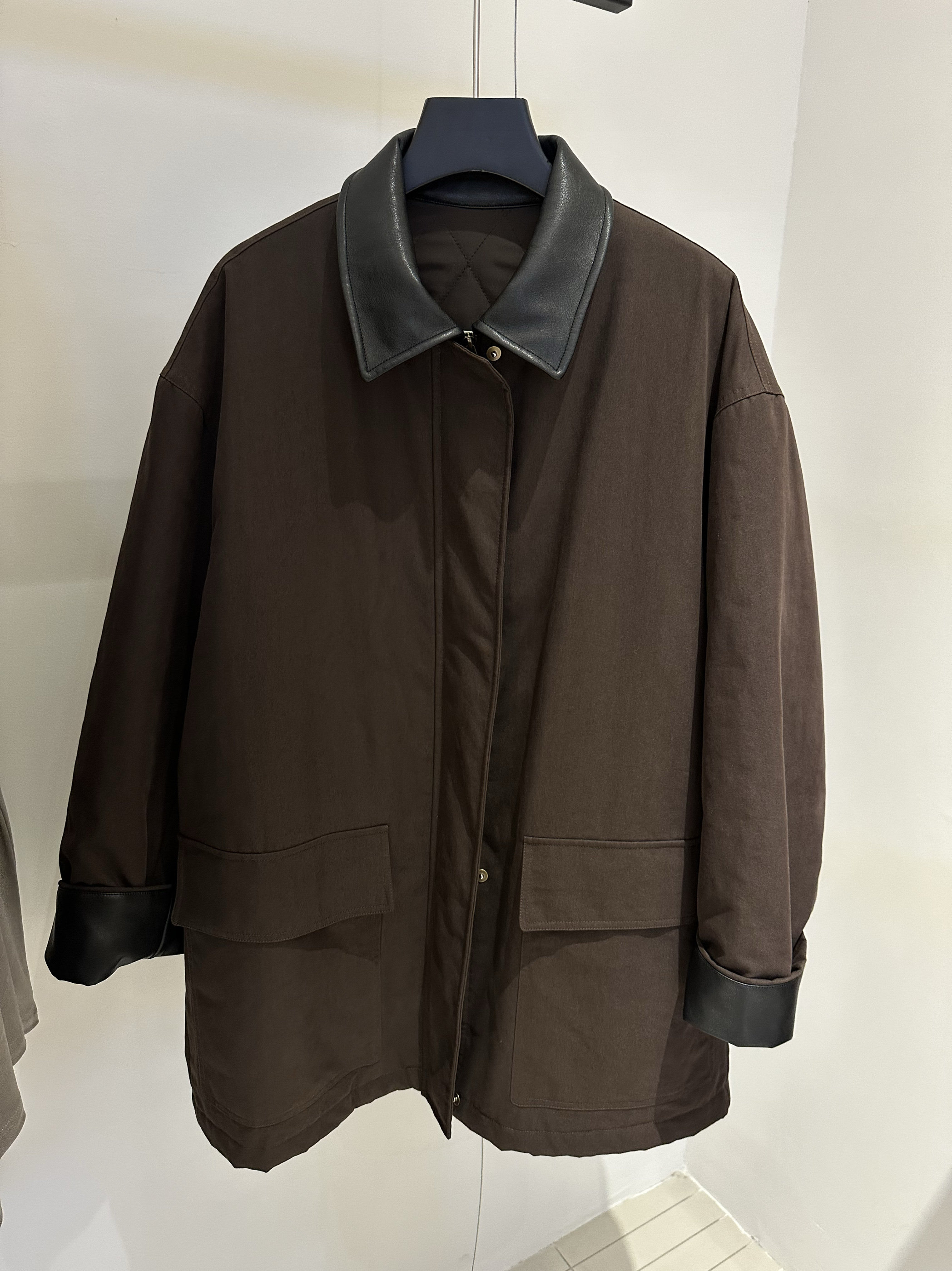 KP小众设计师品牌品质款咖色复古皮领休闲夹克中长外套棉服女款