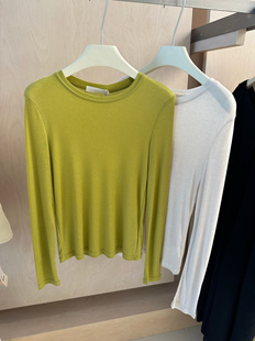 春夏上衣百搭圆领软糯天丝羊毛面膜纯欲透肉打底衫 T恤女 薄款
