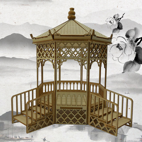 手工制作中式古凉亭毕设建筑模型