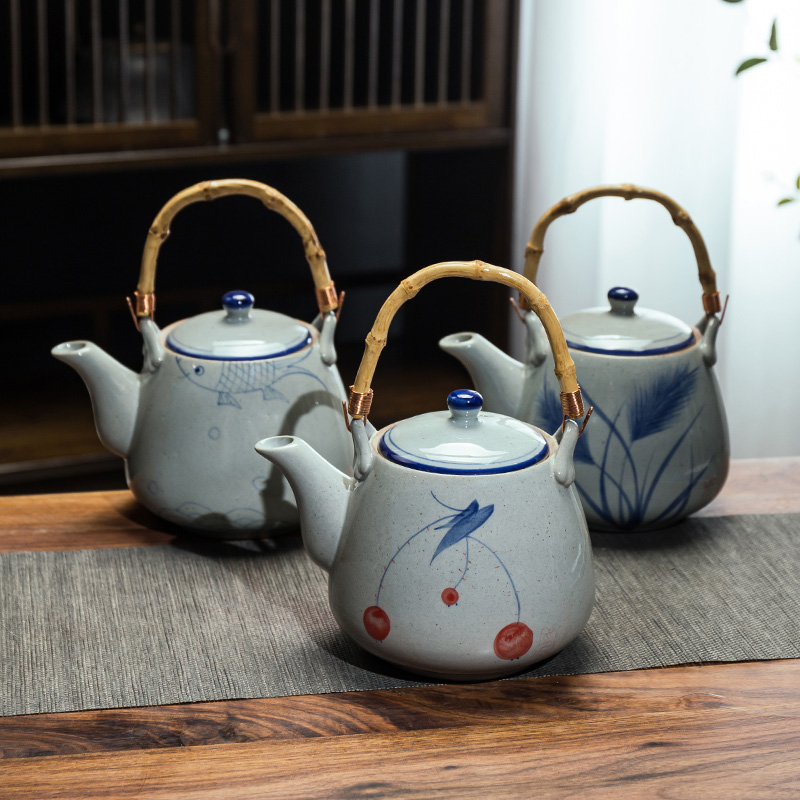 餐厅酒店饭店陶瓷茶壶家用大号老式提梁单壶带过滤网凉水壶1500ML