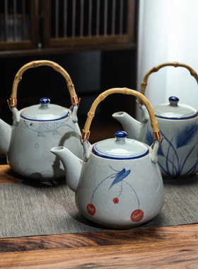 餐厅酒店饭店陶瓷茶壶家用大号老式提梁单壶带过滤网凉水壶1500ML