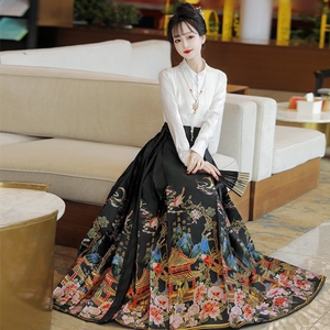 国风刺绣织金马面裙汉服女夏季改良明制通勤仿妆花少女风古装套装
