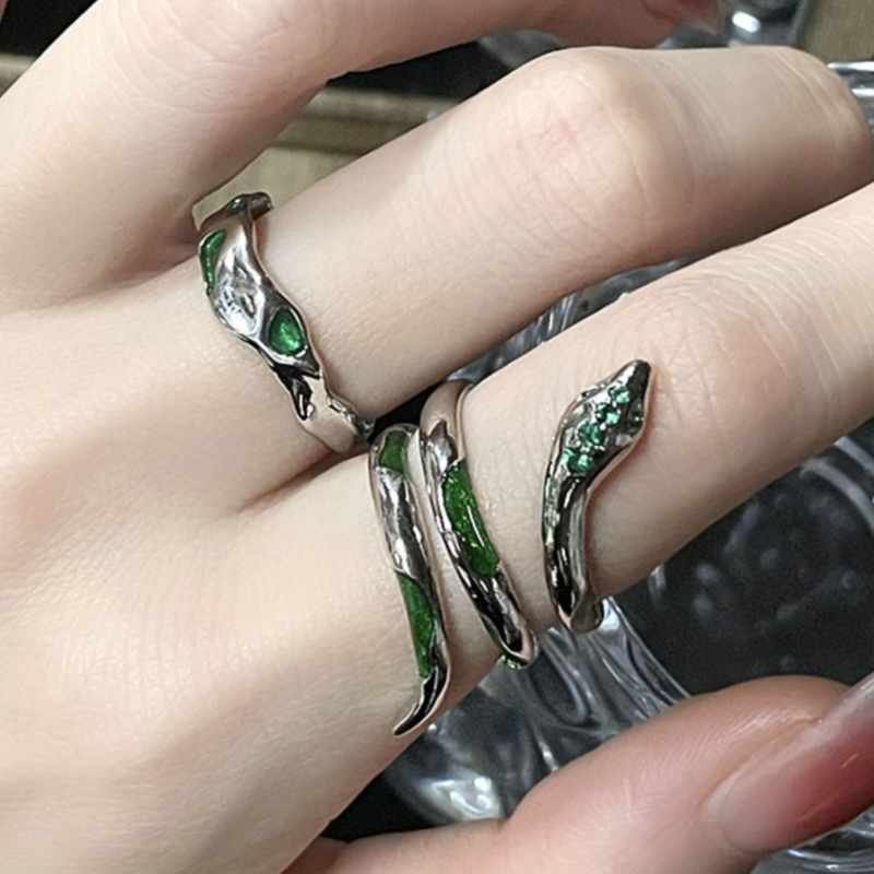 绿灵蛇复古开口戒可调节男女戒指斯蛇院配饰礼物