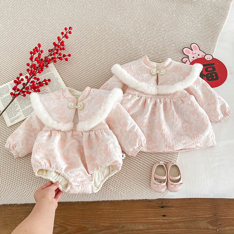 点兮冬季新款年款宝宝年服外出服婴幼儿节日礼服裙子包屁衣哈衣