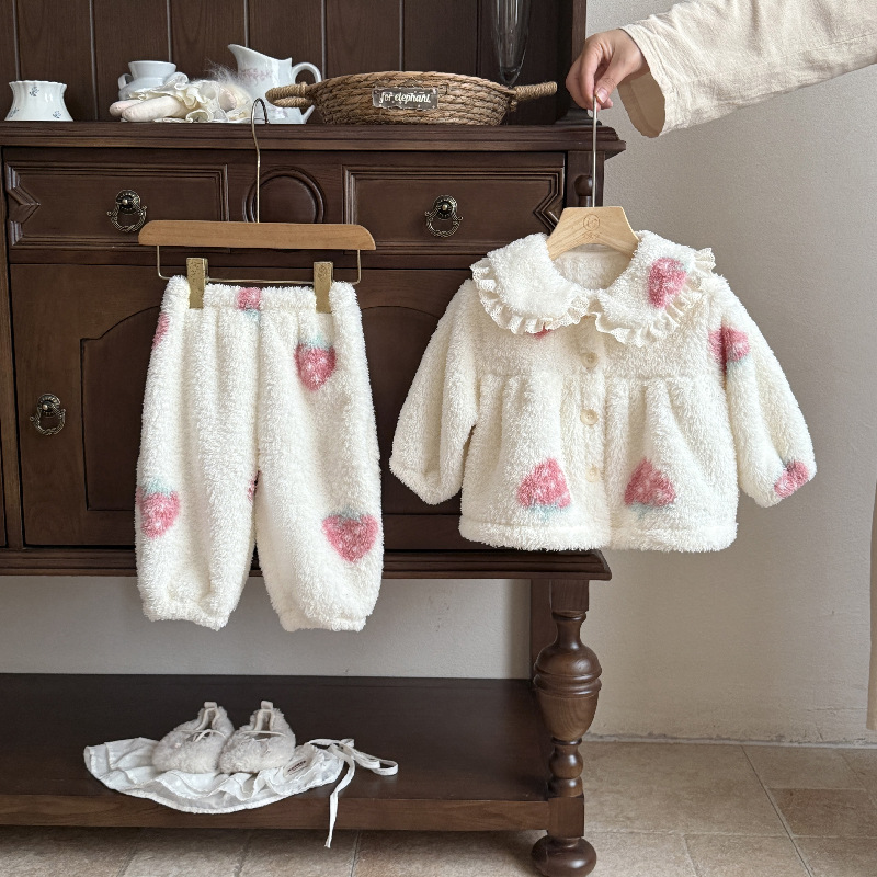 婴儿睡衣秋冬季女宝宝套装珊瑚绒加厚法兰绒一岁婴幼儿冬款家居服