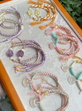 2025新款原创手作藏式民族风编织抽拉手绳天然玉髓如意手链手工编