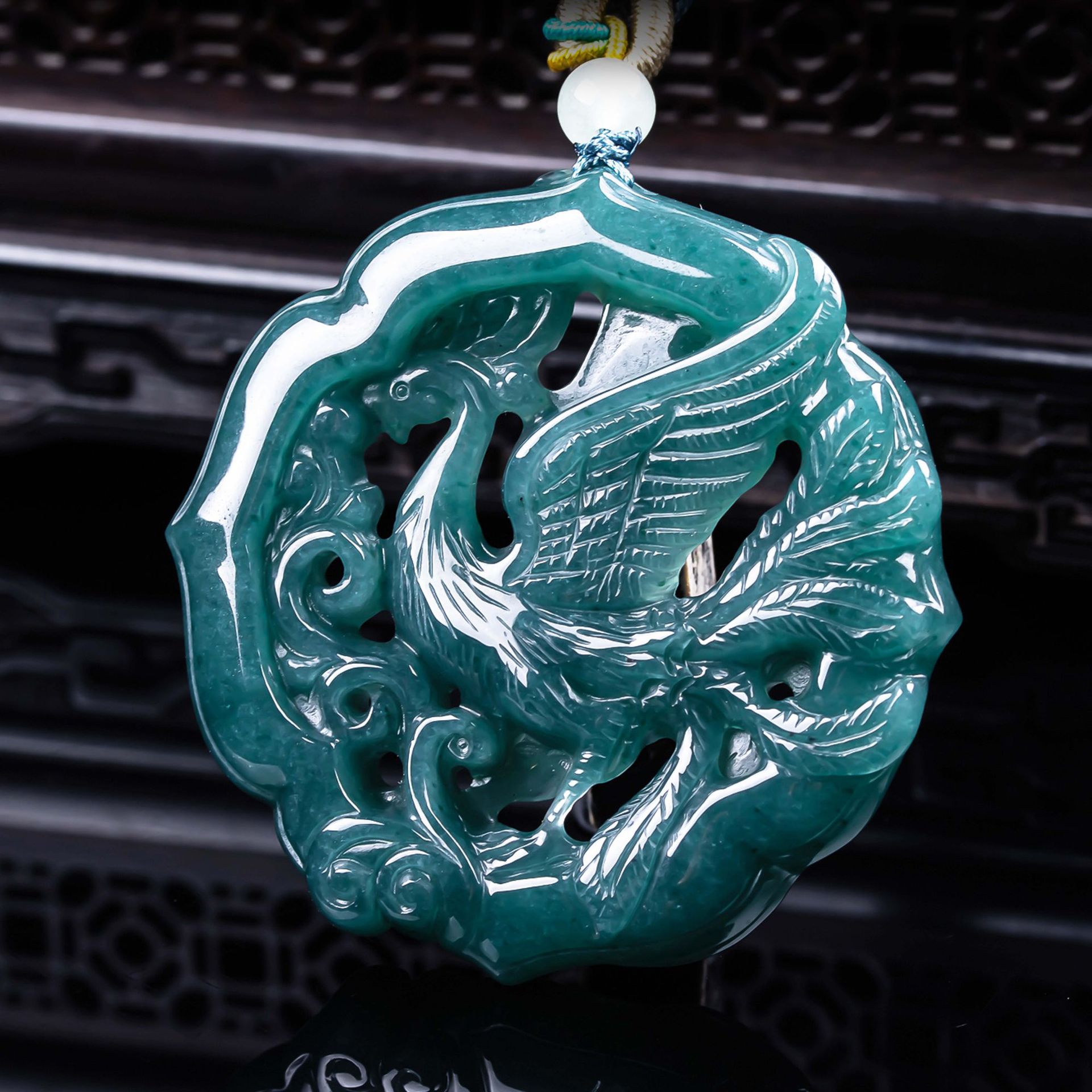 天然a货翡翠凤凰于飞精工凤牌镂空玉石种老高冰挂件吊坠玉佩玉美