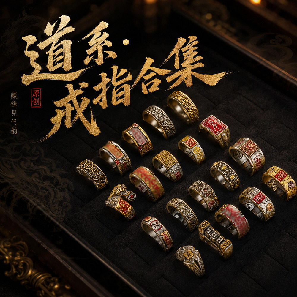 道系饰品戒指合集 紫薇讳太极八卦招财戒指可开口男女款原创设计