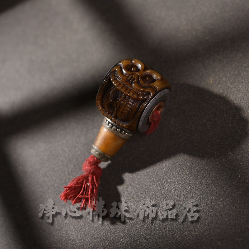 骆驼骨雕刻笑脸阿呆三通佛头银镶嵌藏式文玩手工DIY配件饰品批发