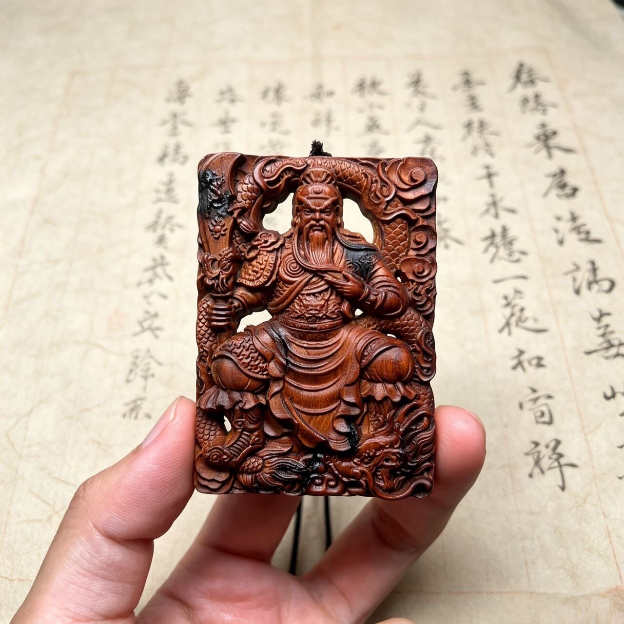 雷击枣木无事牌武财神御龙关公双面精雕挂件吊坠木质文玩穿绳发货